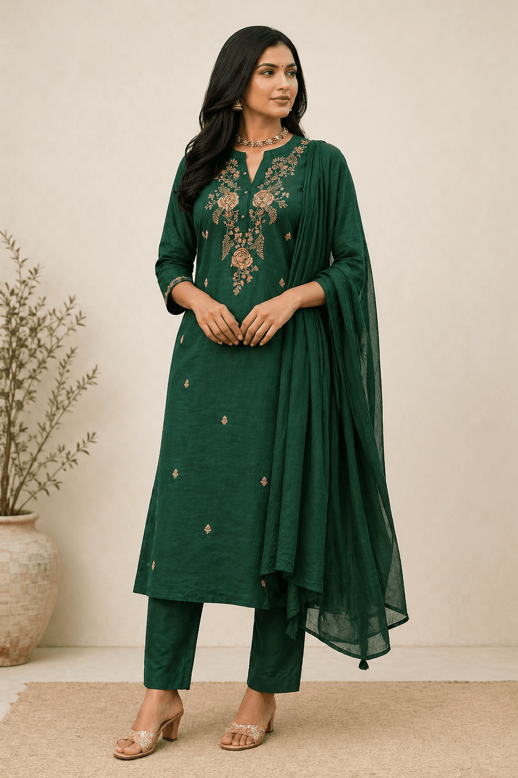 Green Embroidered Kurti