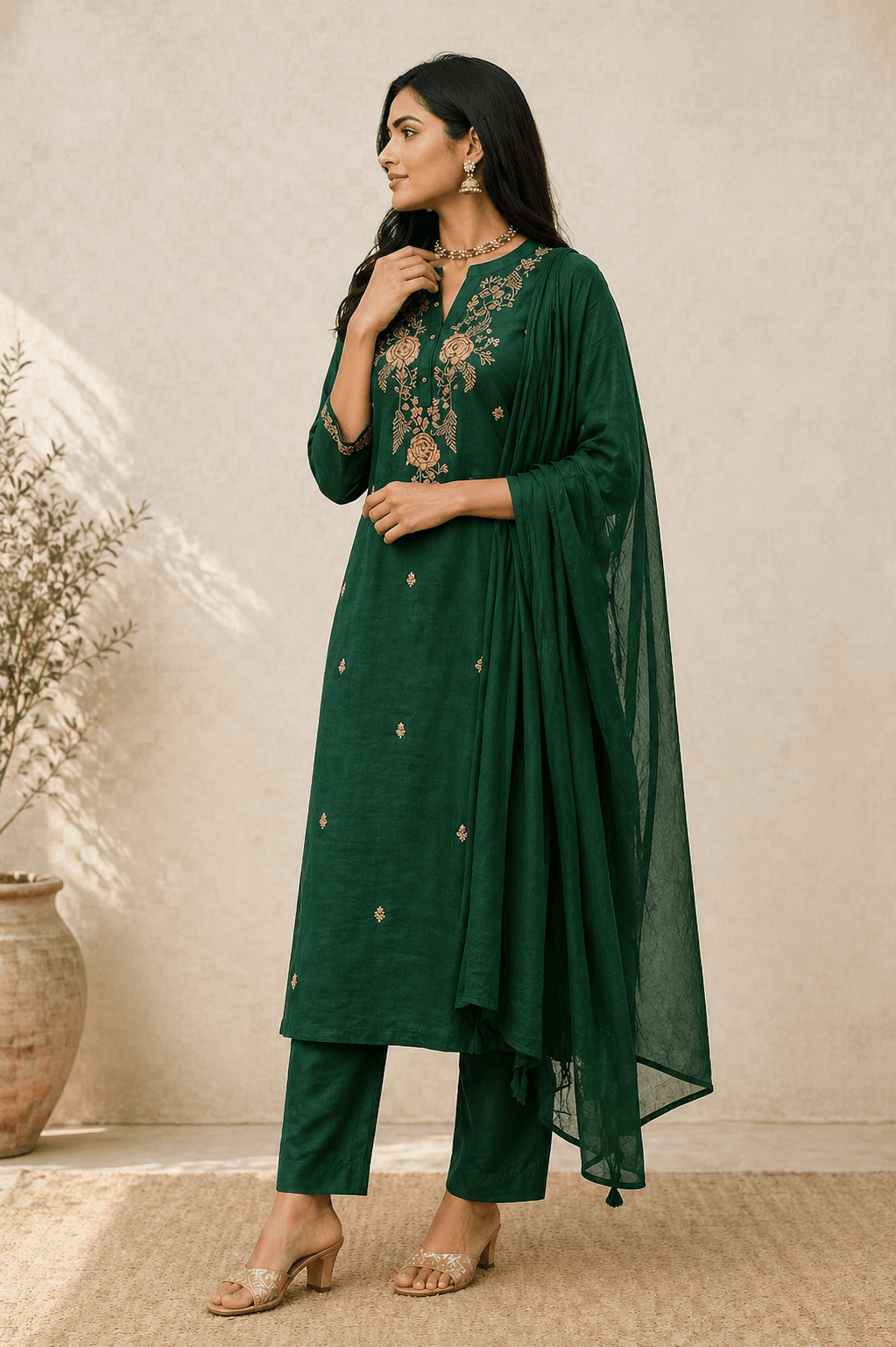 Green Embroidered Kurti view 2