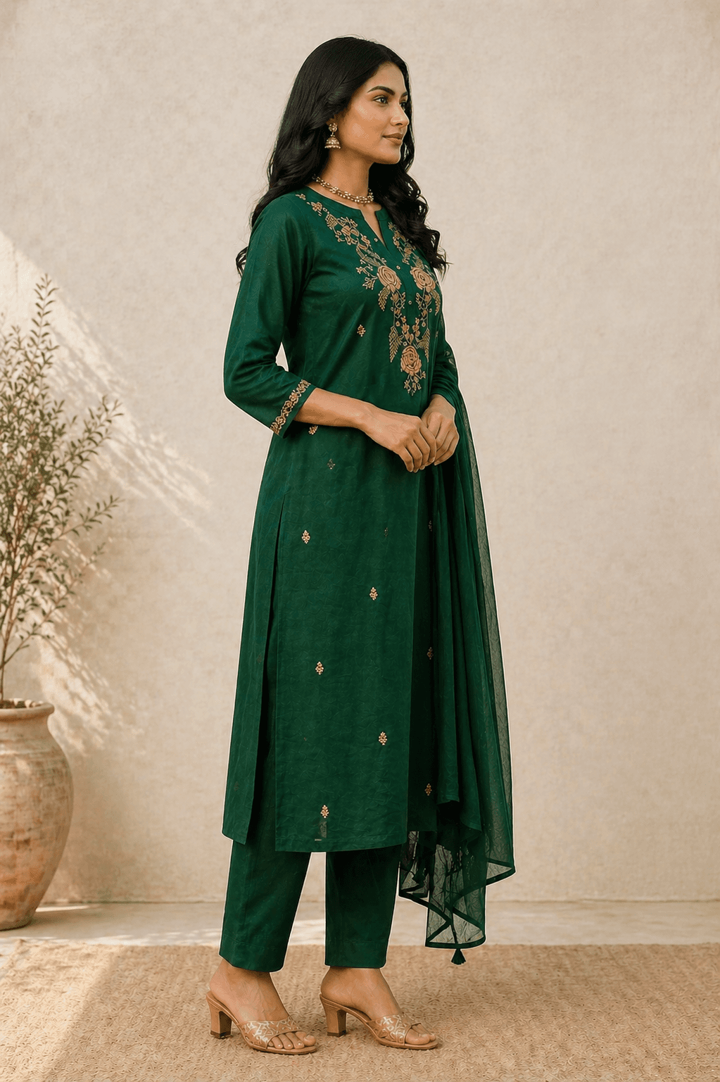 Green Embroidered Kurti view 3