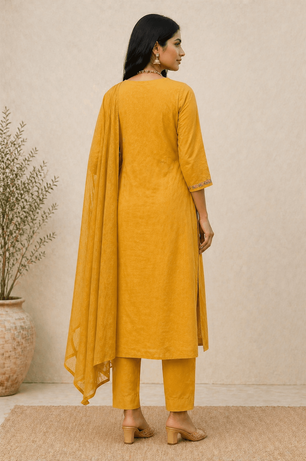 Mustard Yellow Embroidered Kurti view 4